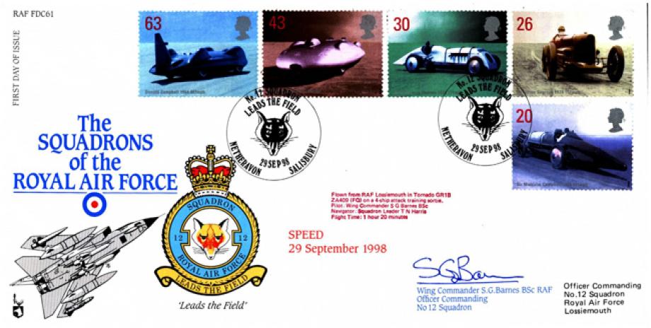 12 Squadron FDC Signed and flown by the OC of 12 Squadron WC S G Barnes