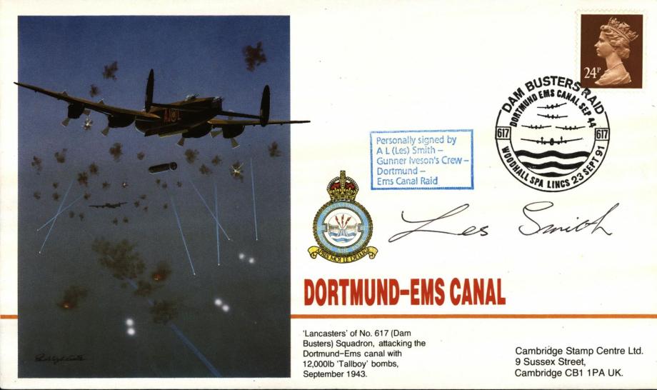 Dambusters 617 Squadron Cover Signed Les Smith Dortmund-Ems Canal