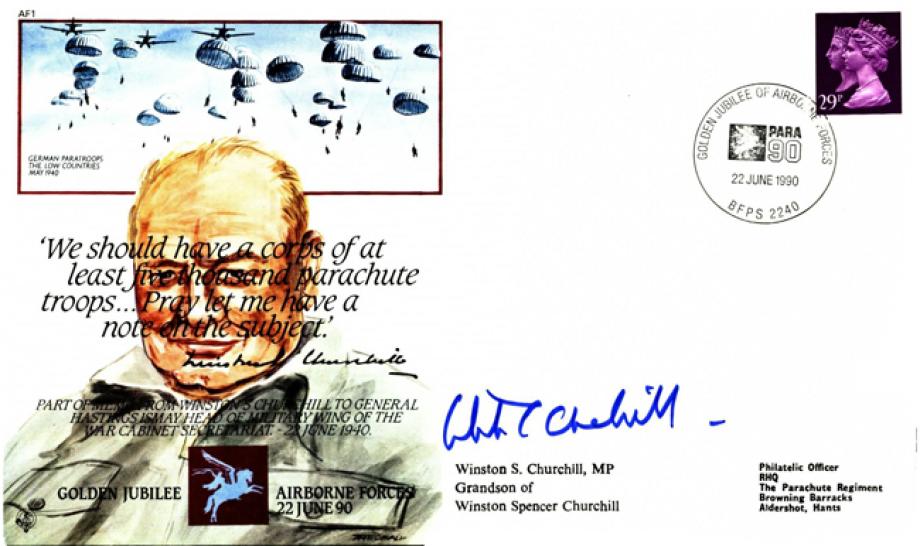 Golden Jubilee of Airborne Forces cover Signed W Churchill