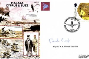 Malaya, Cyprus and Suez cover Signed Brig P E Crook