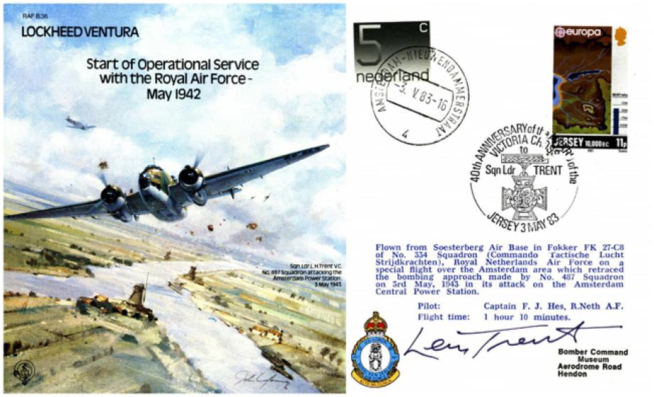 Lockheed Ventura cover Signed L H Trent VC