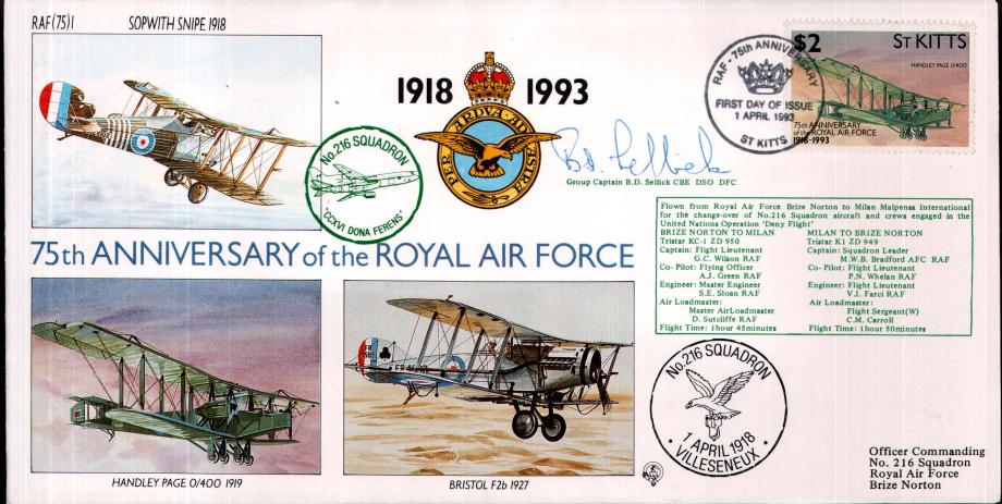 75th Anniversary of the RAF cover Sgd B D Sellick