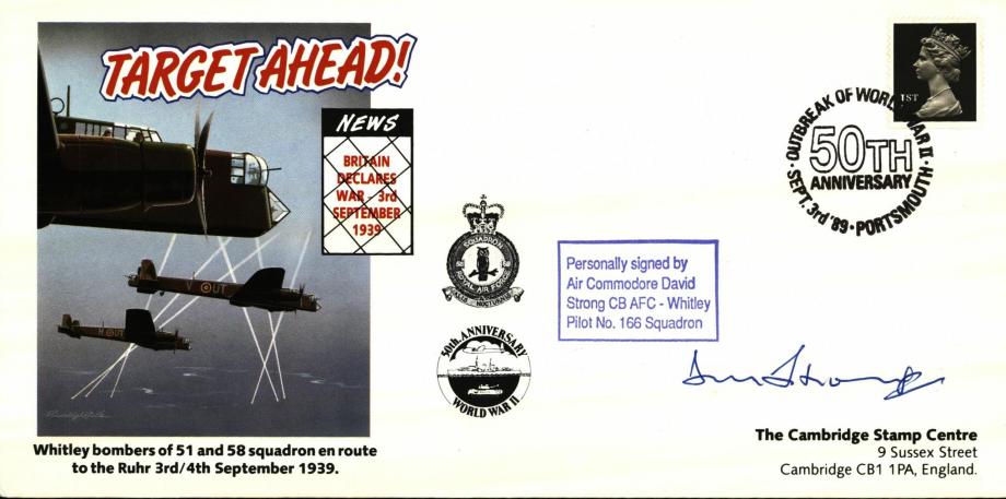 Whitley cover Signed D Strong of 166 Squadron