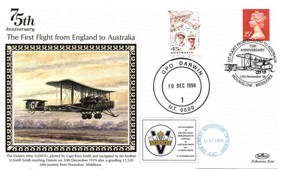 Benham Silks cover. First England to Australia Flight