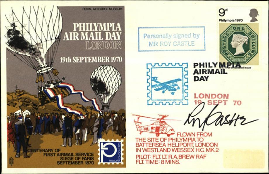Philympia Air Mail Day cover Sgd Roy Castle