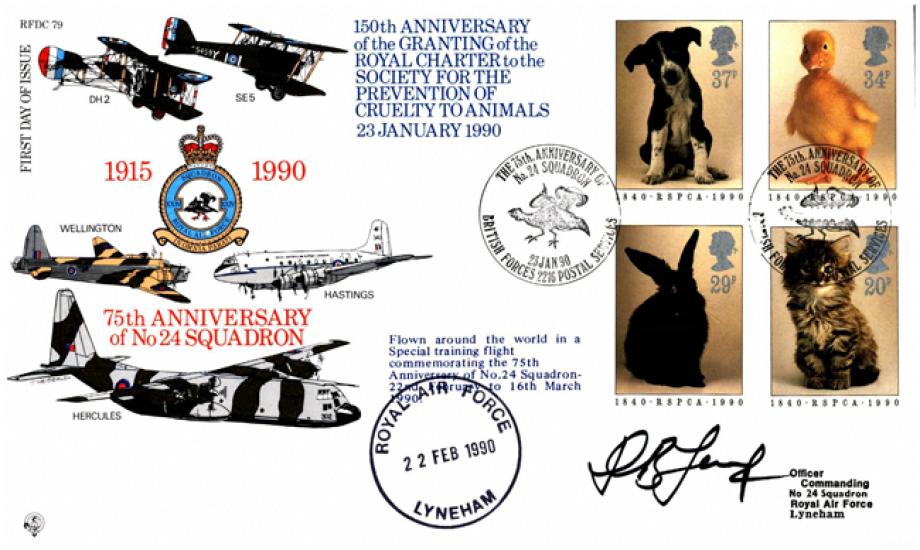 75th Anniversary of 24 Squadron FDC Signed by WC D B Farquhar the OC of 24 Squadron