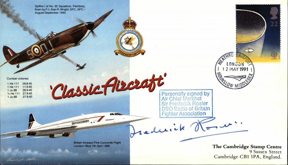 Spitfire Cover Signed Sir Frederick Rosier A BoB Pilot Of 43 Squadron