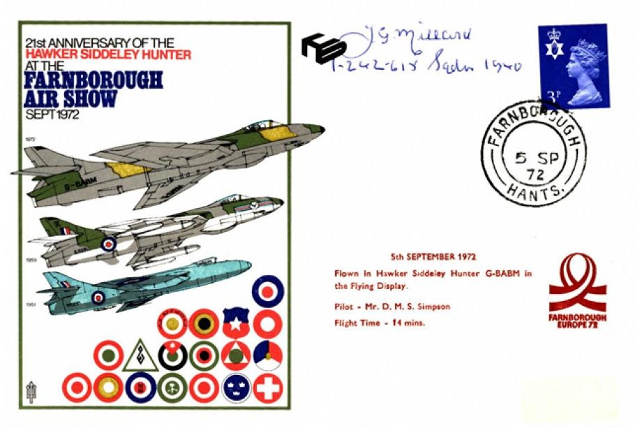 Hawker Siddeley Hawk Hunter cover Sgd J G Millard