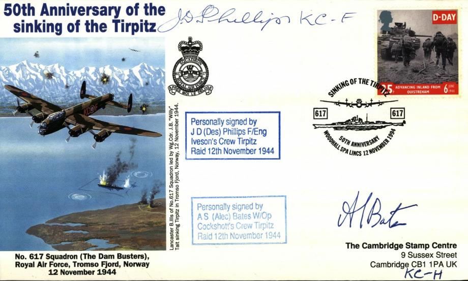 Dambusters 617 Squadron Cover Signed Des Phillips and Alec Bates Tirpitz