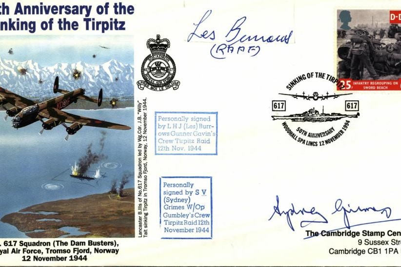 Dambusters 617 Squadron Cover Signed Les Burrows and Sydney Grimes Tirpitz