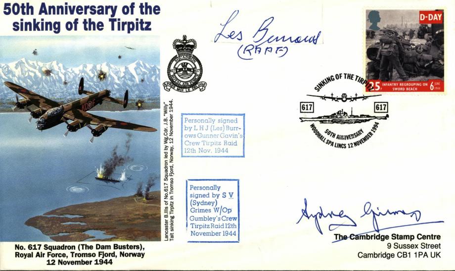 Dambusters 617 Squadron Cover Signed Les Burrows and Sydney Grimes Tirpitz