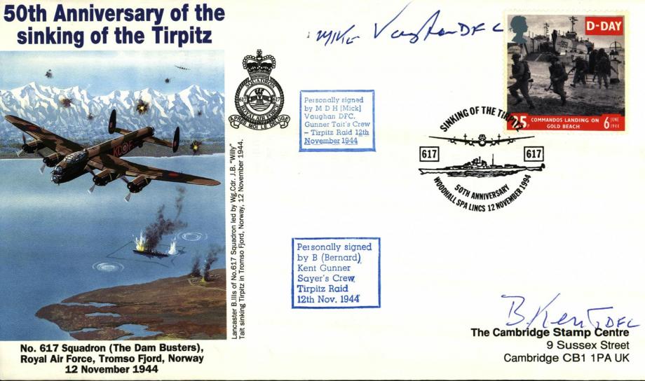 Dambusters 617 Squadron Cover Signed Mick Vaughan and Bernard Kent Tirpitz