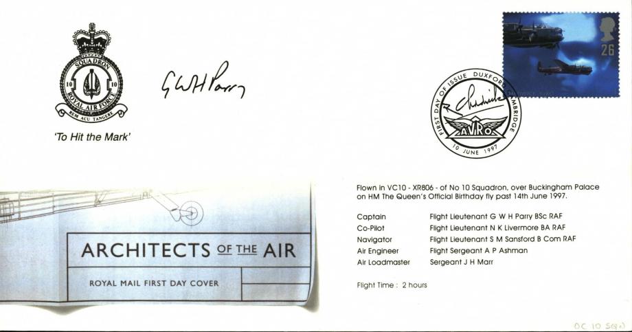 Architects of the Air FDC Duxford postmark  Signed by Captain Fl Lt G W H Parry