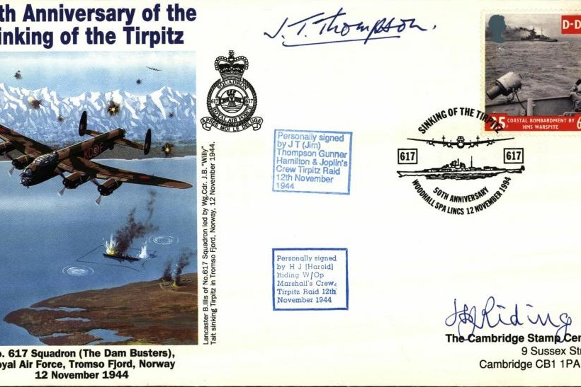 Dambusters 617 Squadron Cover Signed Thompson and Riding Tirpitz