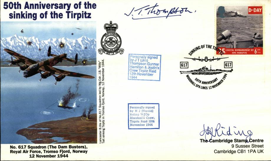 Dambusters 617 Squadron Cover Signed Thompson and Riding Tirpitz