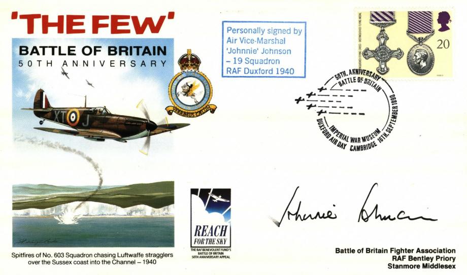 Battle Of Britain Cover Signed Johnnie Johnson 19 Squadron
