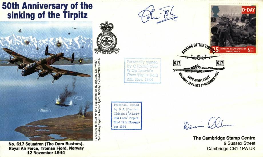 Dambusters 617 Squadron Cover Signed Cole and Oldman Tirpitz