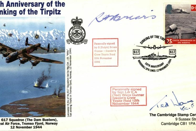 Dambusters 617 Squadron Cover Signed Briars and Wass Tirpitz