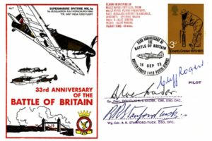 Battle of Britain 33rd Anniversary cover Sgd D Bader and Stanford-Tuck