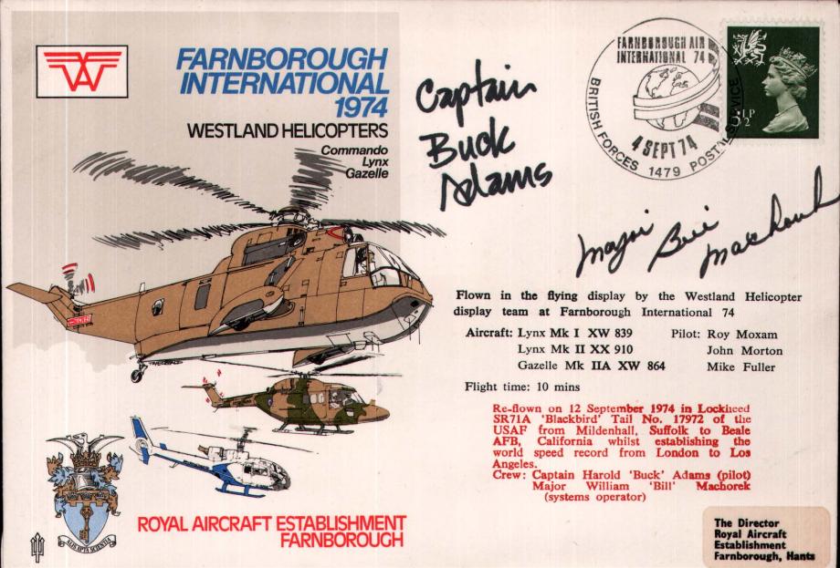 Farnborough International 1974 cover Sgd  Adams and Machorek