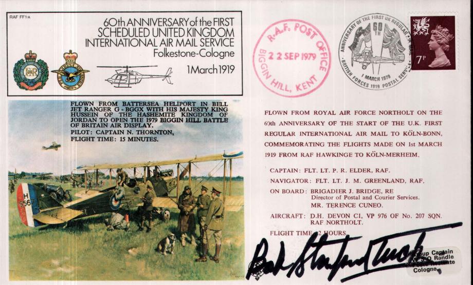 First Scheduled UK International Air Mail Service Cover Signed BoB Pilot Bob Stanford-Tuck