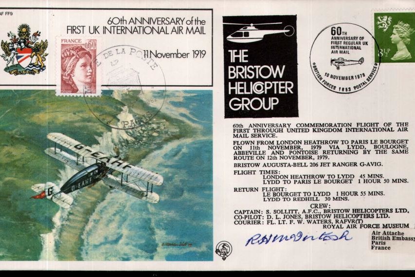 First UK International Air mail cover Sgd McIntosh RFC