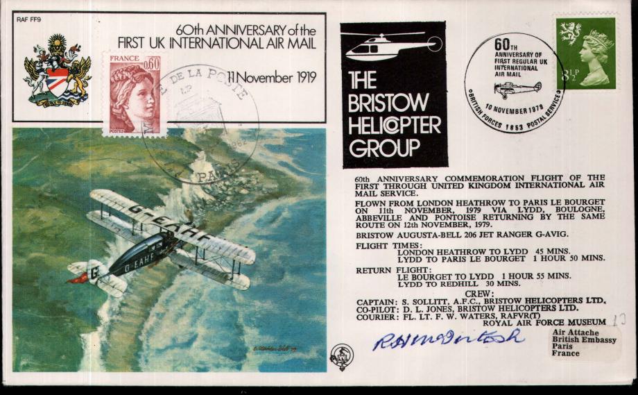 First UK International Air mail cover Sgd McIntosh RFC