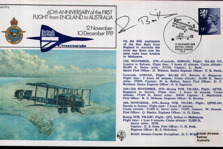 First flight from England to Australia cover