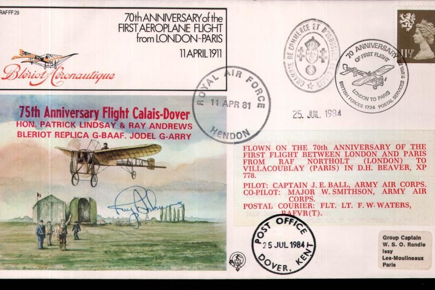  First aeroplane flight from London to Paris cover Sgd
