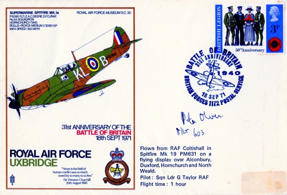 Battle of Britain cover Sgd P Oliver of 603 Sq a BoB pilot