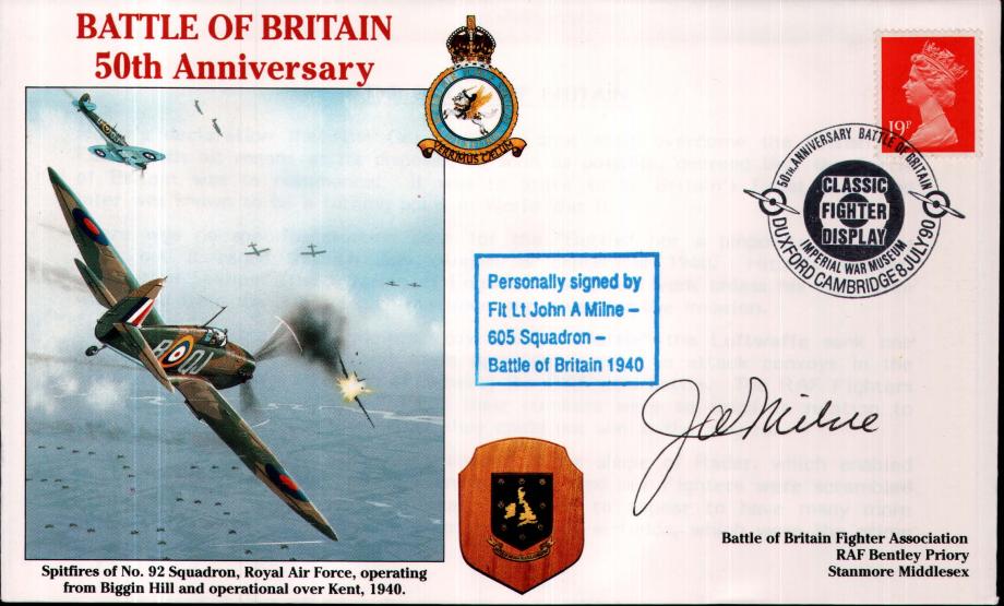Battle of Britain 50th Anniversary Sgd J A Milne a BoB Pilot