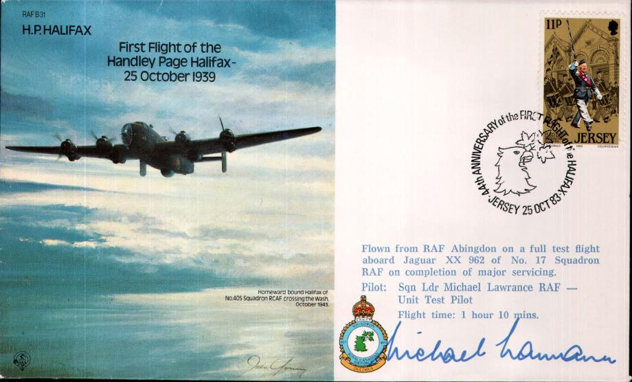 H.P Halifax cover Pilot signed Sq L M Lawrence