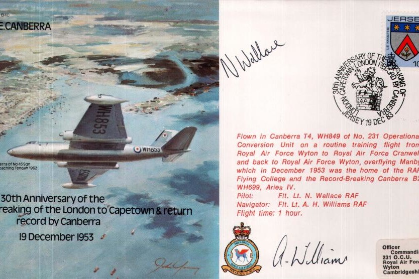 E E Canberra cover Signed N Wallace and A H Williams