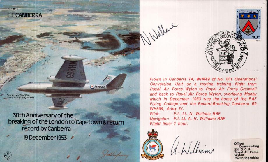 E E Canberra cover Signed N Wallace and A H Williams