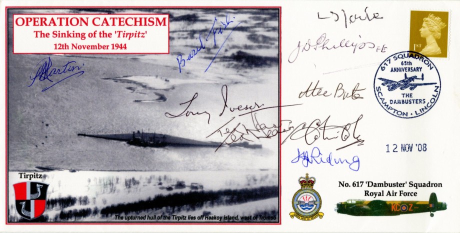 Dambusters 617 Squadron Cover Signed 9 WW2 Airmen Tirpitz 