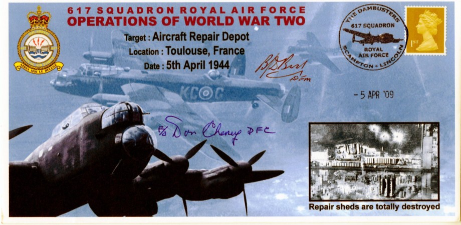 Dambusters 617 Squadron Cover Signed Cheney And Bird Toulouse