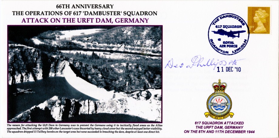 Dambusters 617 Squadron Cover Signed Des Phillips Urft Dam