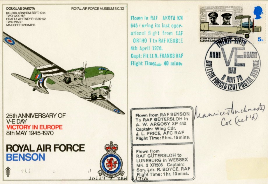 Anniversary of VE Day cover Sgd by M Buckmaster