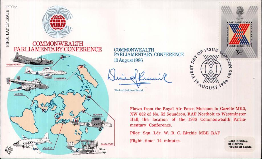 Commonwealth Parliamentary Conference FDC Signed by Lord Erskine of Rerrick