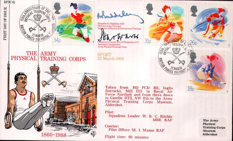 Sport - 22nd March 1988 FDC Signed by Brig R J Baddeley and Lt Col P Hargraves