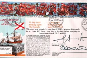 Anniversary of the Armada FDC Signed by Lt Com D A Lewis and Cap C J S Craig