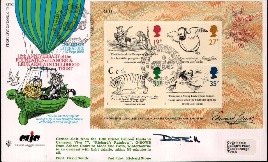Children's Literature FDC Flown in Cameron Viva 77 Balloon  Pilot signed by David Smith