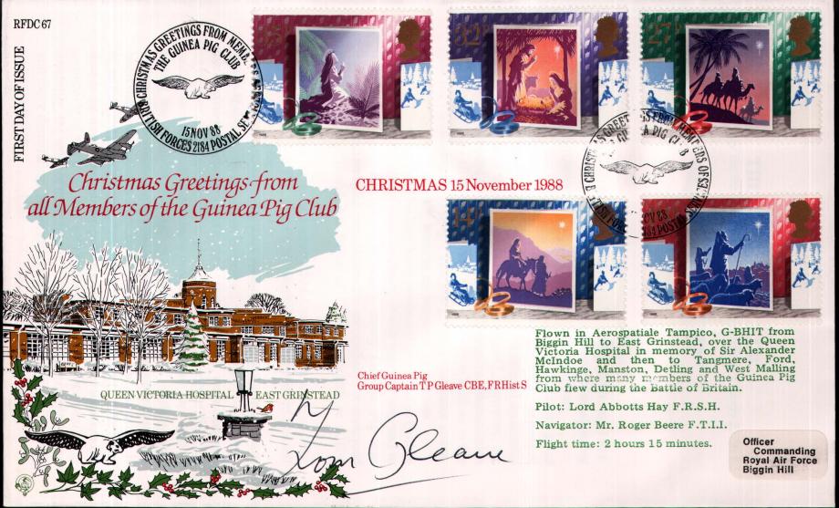 Christmas - 15th November 1988 FDC Signed by GC T P Gleave - Chief Guinea Pig