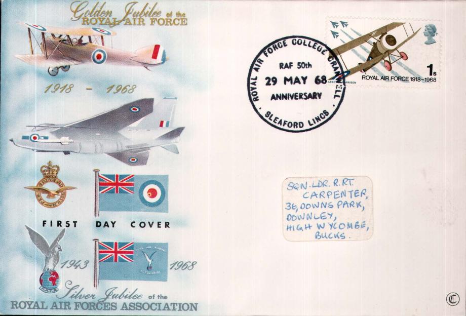 Golden Jubilee of The RAF FDC RAF College Cranwell - Sleaford, Lincs postmark