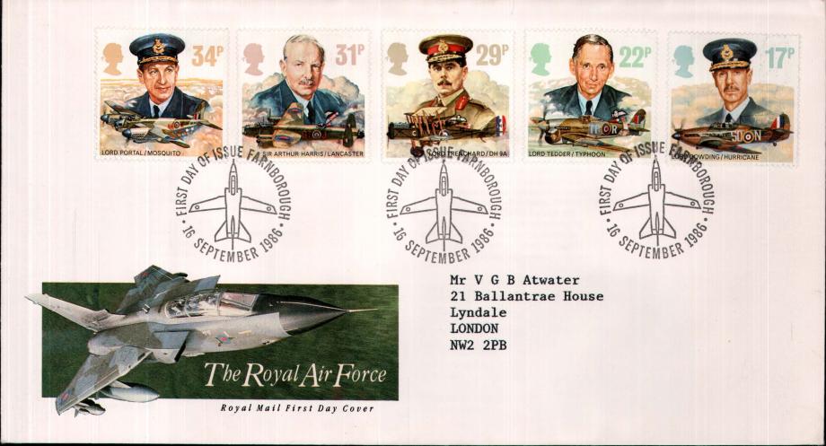 The RAF - 16th September 1986 FDC Farnborough postmark