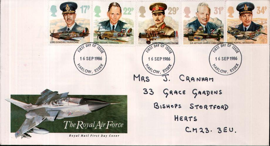 The RAF - 16th September 1986 FDI  6 Different postmarks