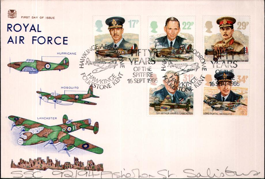 The RAF - 16th September 1986 FDC Hawkinge Aerodrome postmark