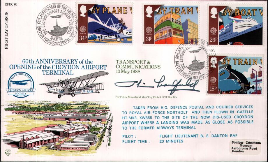60th Anniversary of Croydon Airport FDC Signed by Sir Peter Masefield