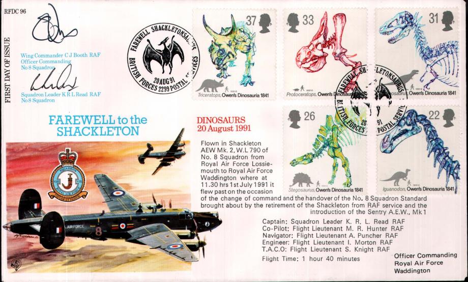Dinosaurs FDC Signed by WC C J Booth - OC 8 Squadron & Sq L K R L Read of 8 Squadron