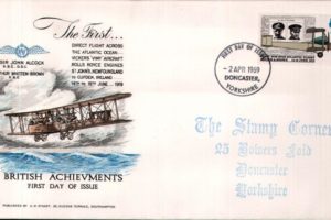 British Achievements FDC Showing Vickers Vimy  1 Doncaster FDI postmark  2  Enfield FDI postmark